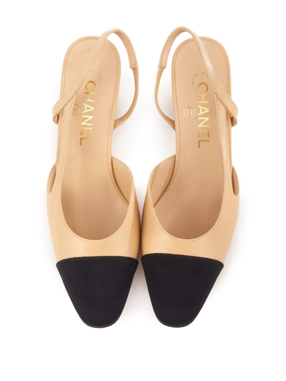 CHANEL Beige and Black Two-Tone Slingback Flats